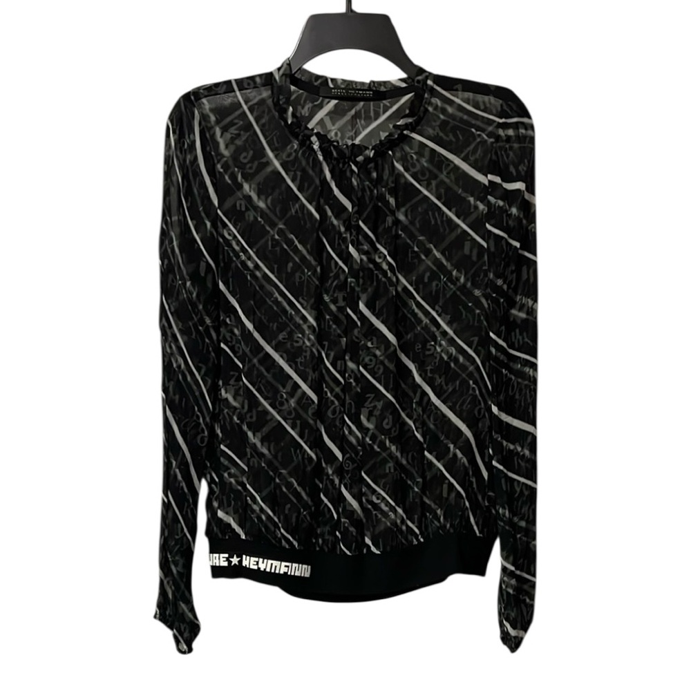 Beate Heymann black and white print sheer top size 6
